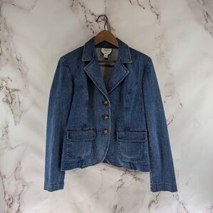 Talbots Blazer Womens 10 Medium Jean Denim Stretch Pocket 3 Button Cotton